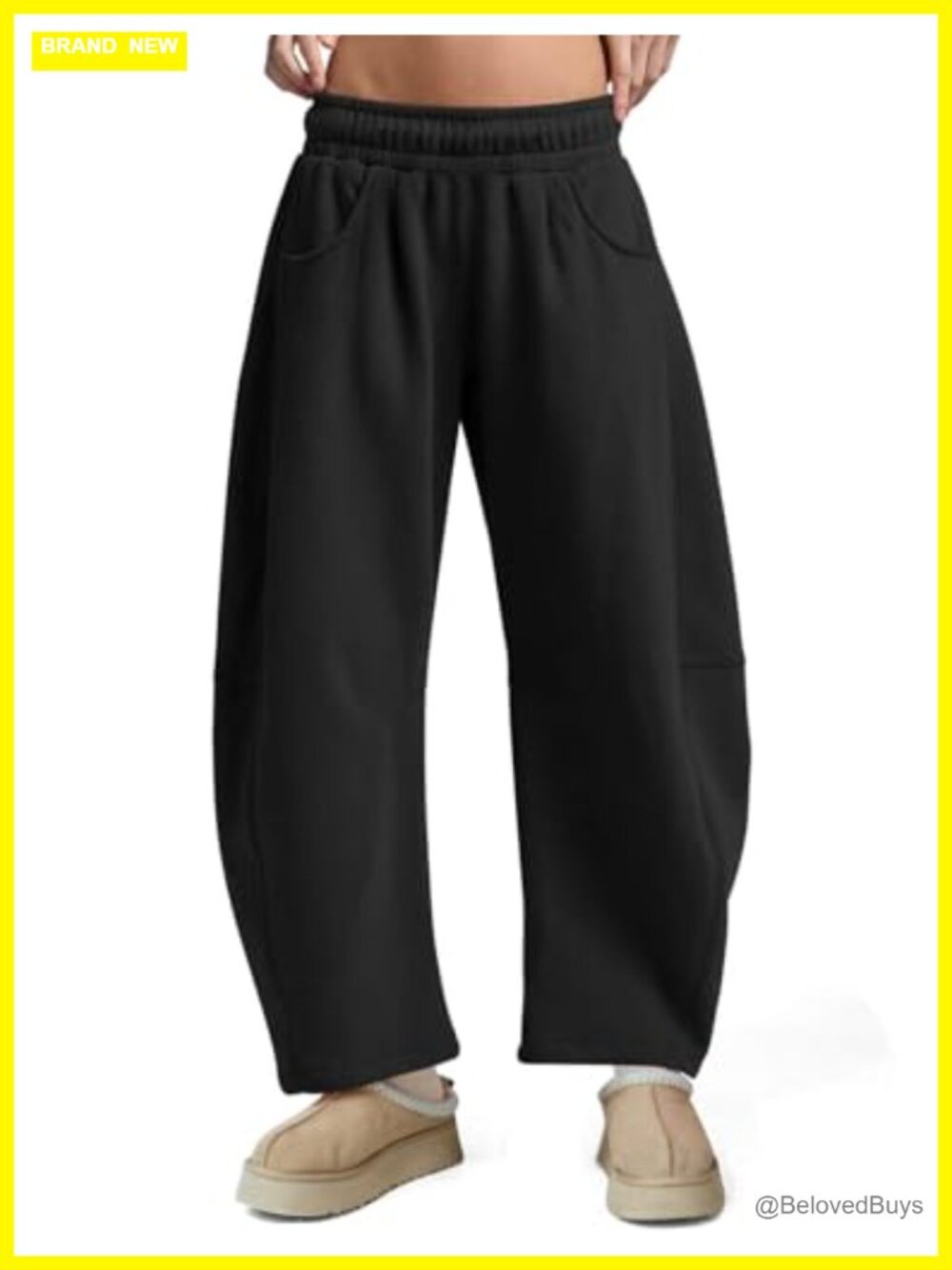 Womens Fleece Lined Barrel Sweatpants High Waisted Wide Leg Lounge